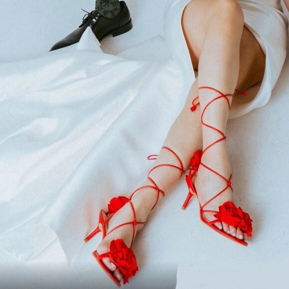 Sophia Red Rose Heels Dolce Vita For Love and Lemons US 8.5 UK 39.5 Wrap Around - Picture 3 of 6
